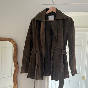 Mango Olive Suede Belted Wrap Jacket